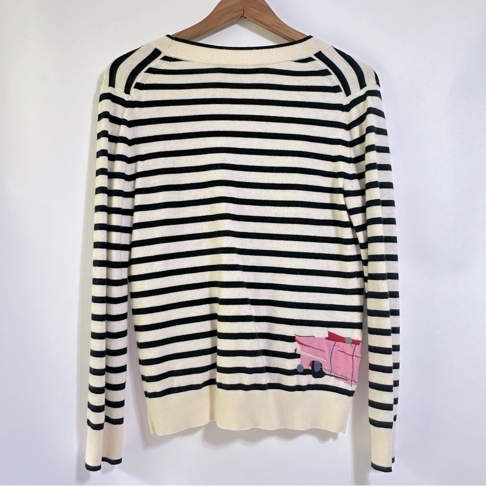 KATE SPADE Broome Street black white striped Pink Cadillac cardigan Sweater 50’s - Picture 4 of 7